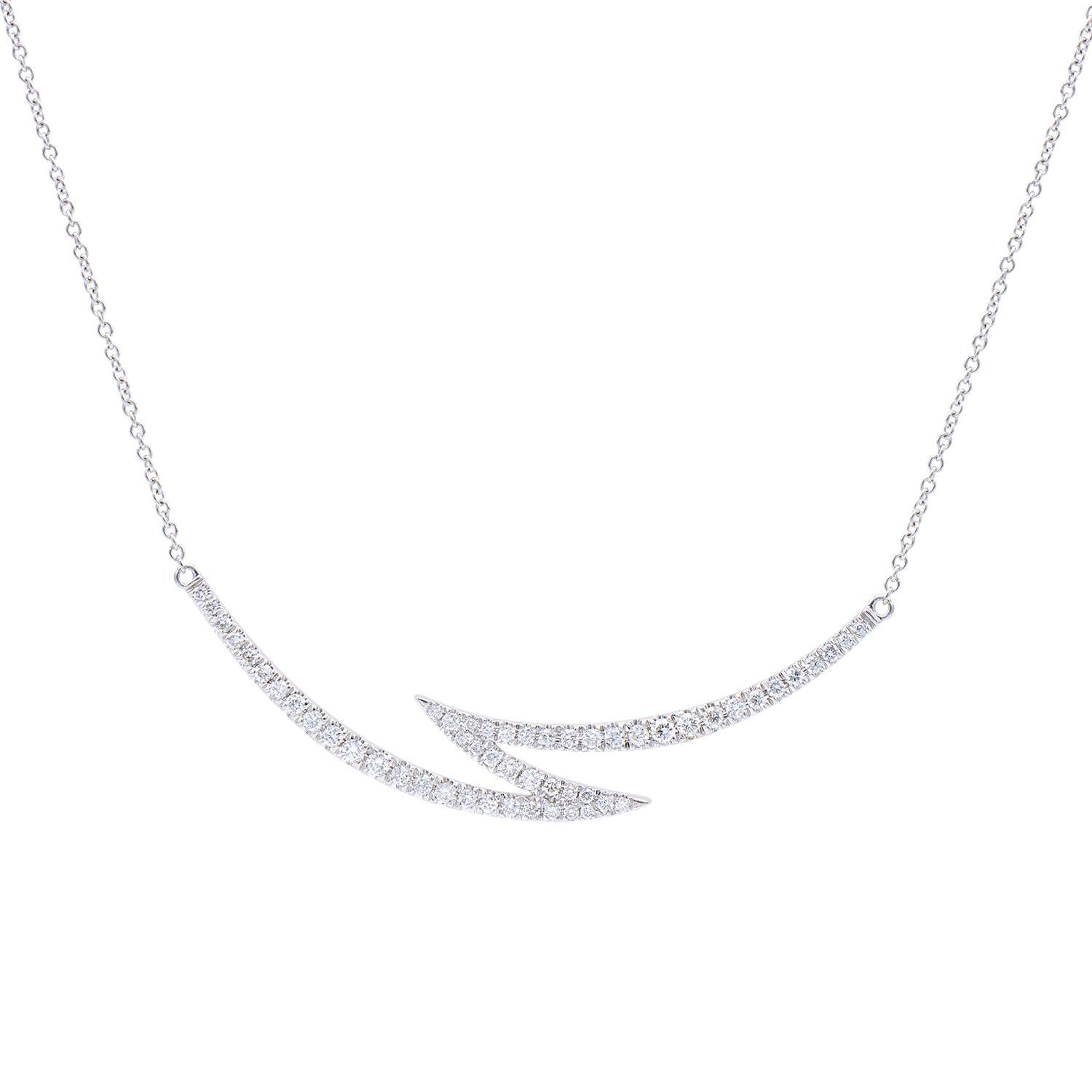 Show someone you care with the beautiful diamond necklace. This gorgeous necklace can be dressed up or down as a perfect accessory and can be worn all the time. The unique lightning shape is made from 54 round VS2, G color diamonds totaling 0.30