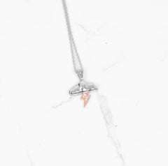 Diamond Lighting Bolt and Cloud Pendant Necklace in Two Tone Gold