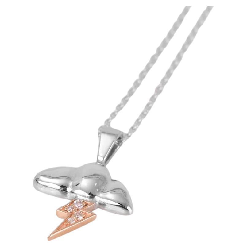 Diamond Lighting Bolt and Cloud Pendant Necklace in Two Tone Gold For Sale