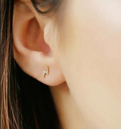 Diamond Lightning Bolt Earring Solid 14k Gold Zigzag Thunder Ear Studs Jewelry.