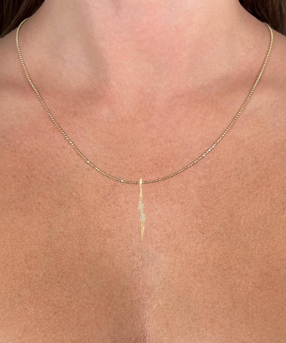 Contemporary Diamond Lightning Bolt Pendant Necklace 14K Yellow Gold For Sale
