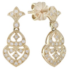 Diamond Lily Drop Earrings in 14K Yellow Gold