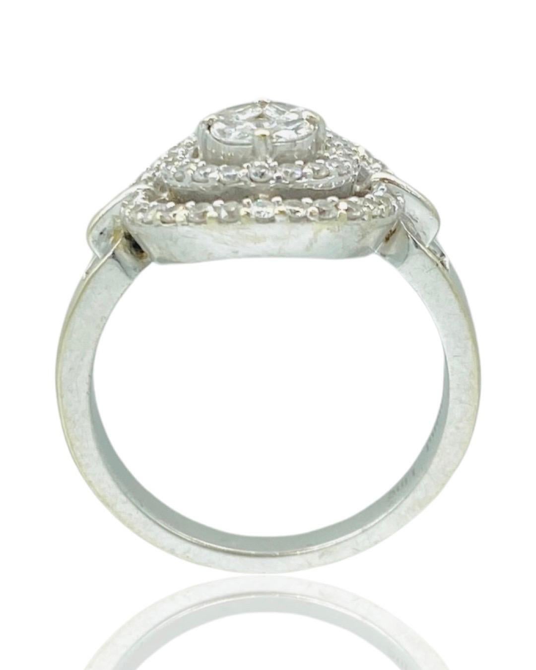 Diamond Line 0.71 Carat Diamond Double Halo Ring 18k White Gold For Sale 3