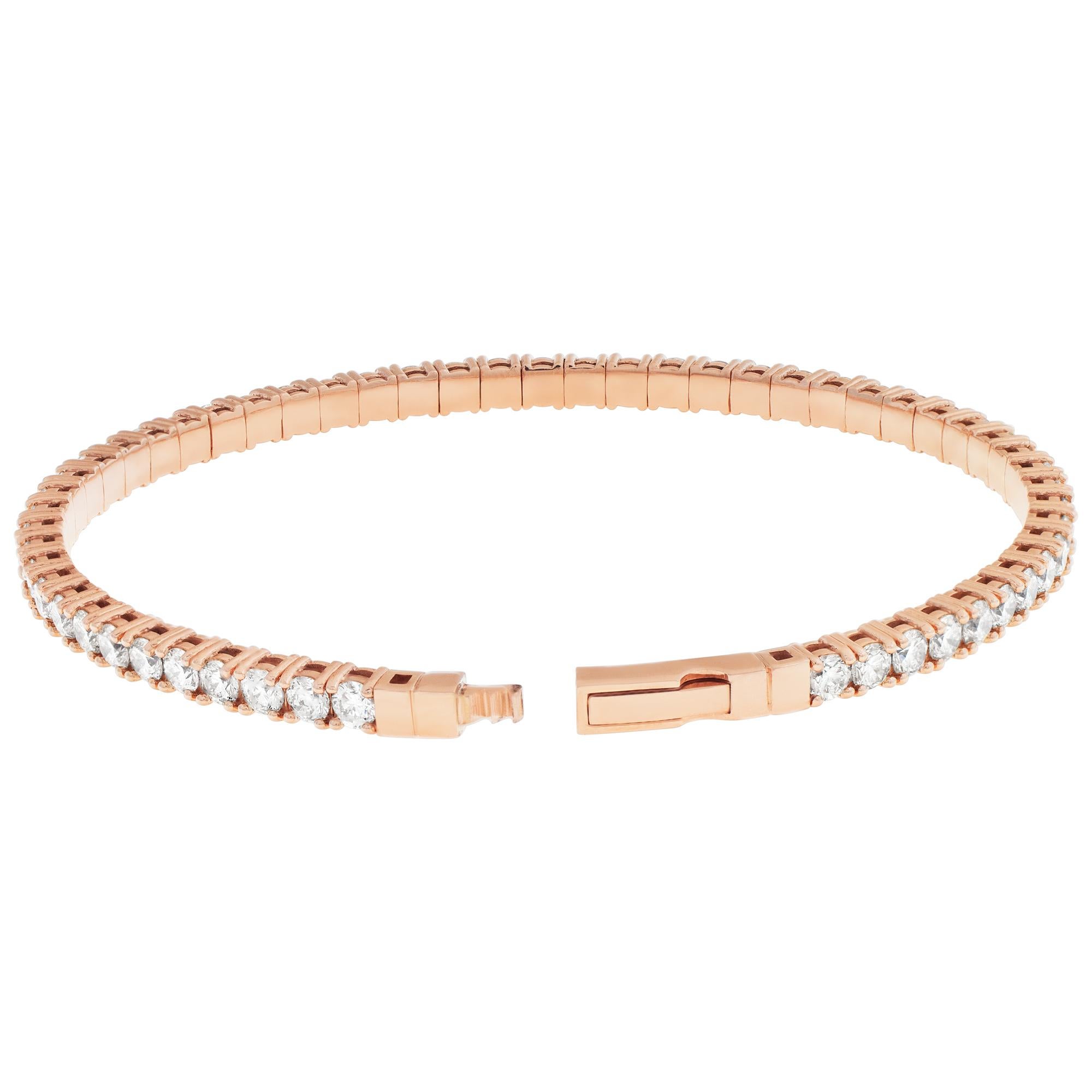Bracelet jonc ligne de diamants en or rose 14 carats Pour femmes en vente
