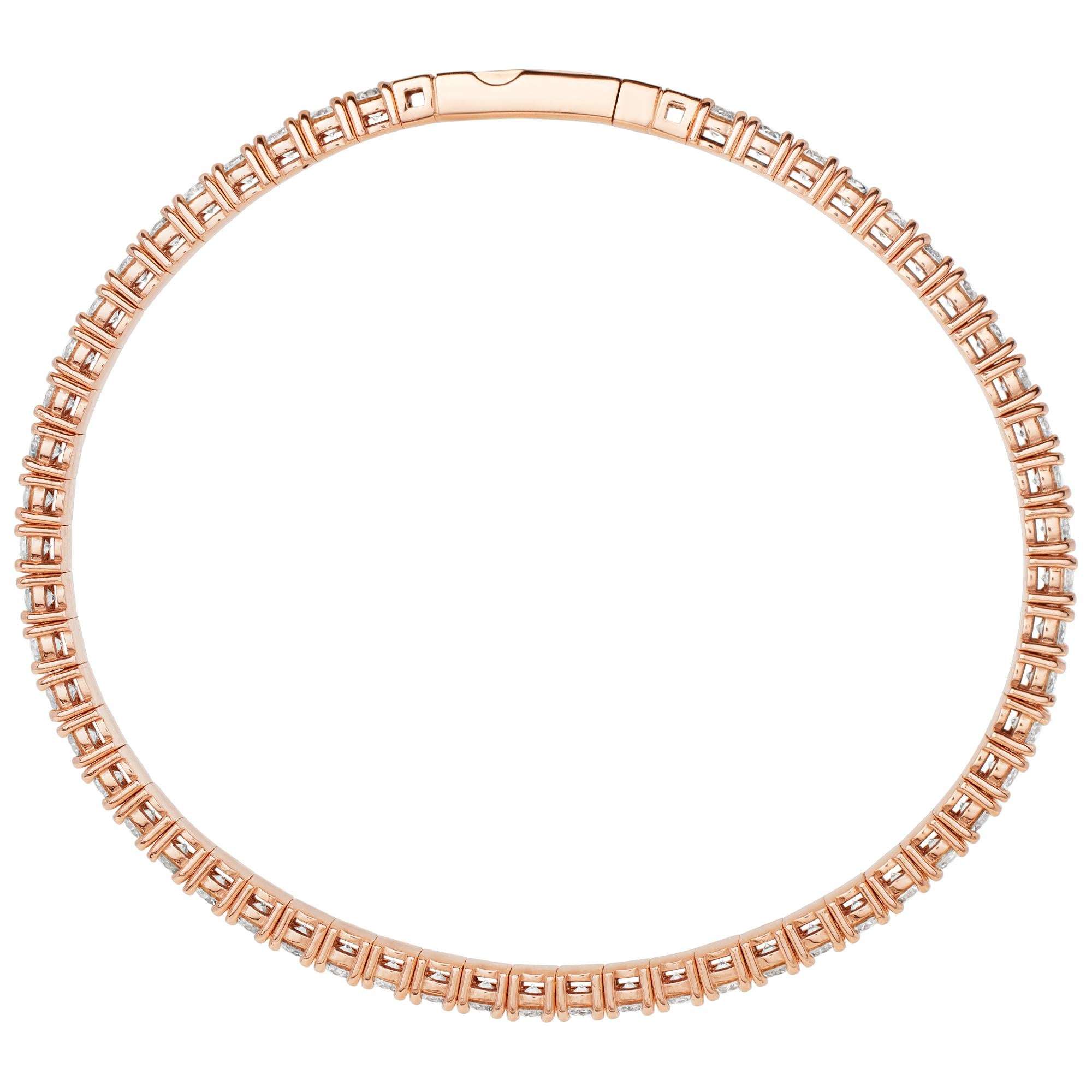Bracelet jonc ligne de diamants en or rose 14 carats en vente 1
