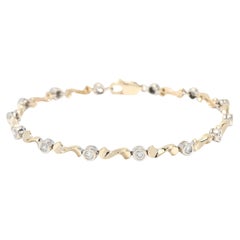 Bracelet ligne de diamants, or jaune 14 carats, bracelet tourbillonnant de diamants