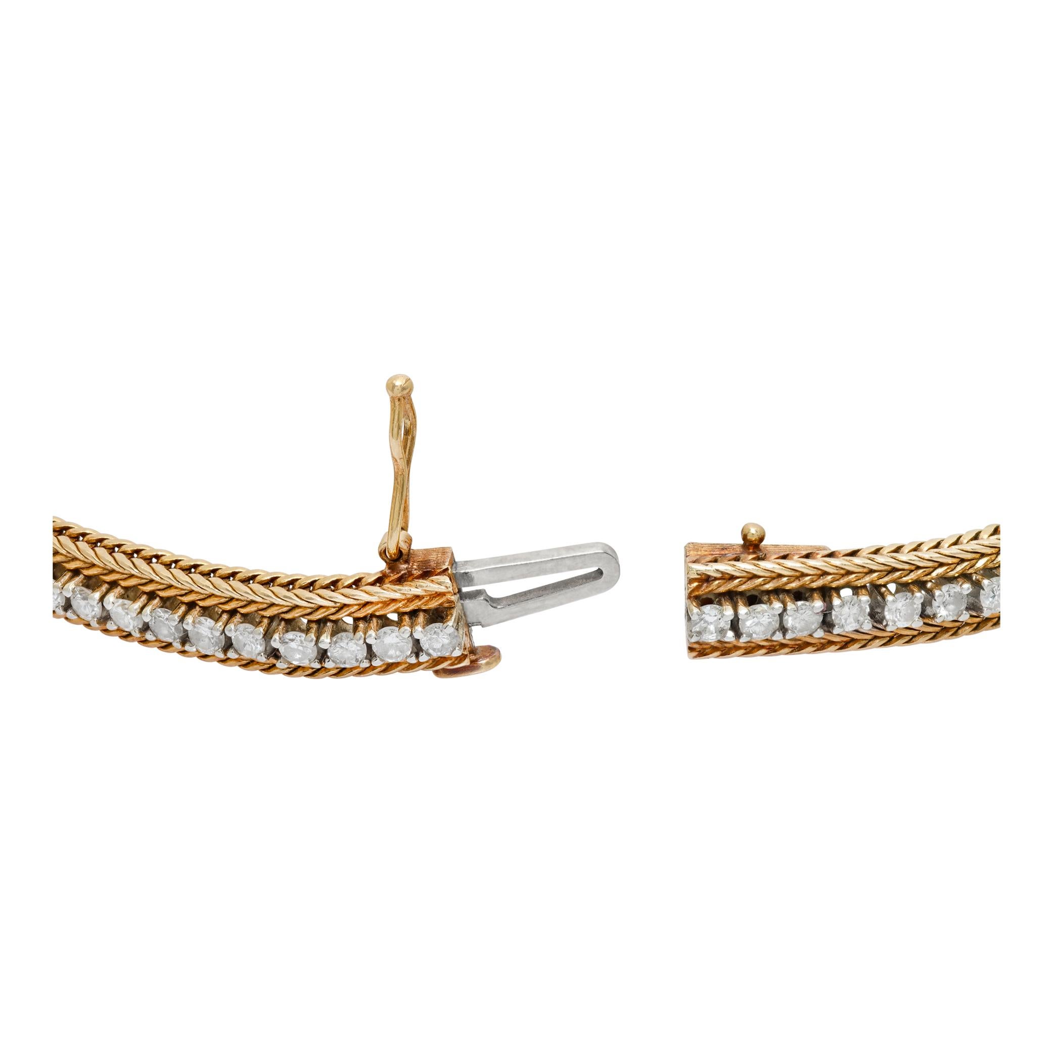 Women's Diamond line bracelet in 14k white & yellow gold with round diamonds For Sale