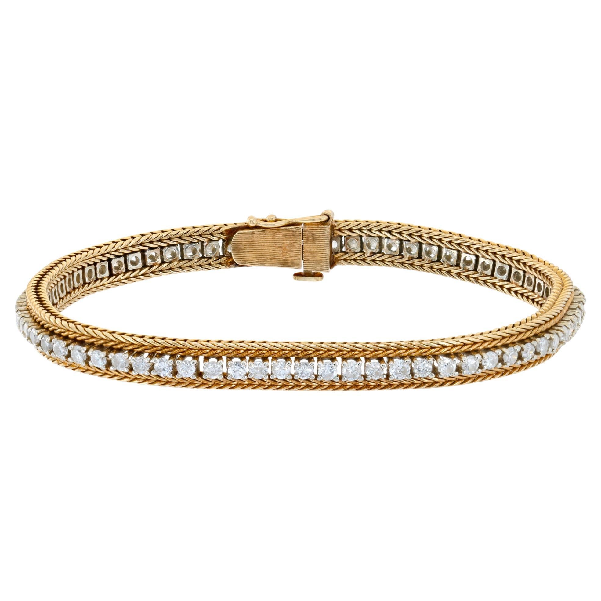 Diamond line bracelet in 14k white & yellow gold with round diamonds