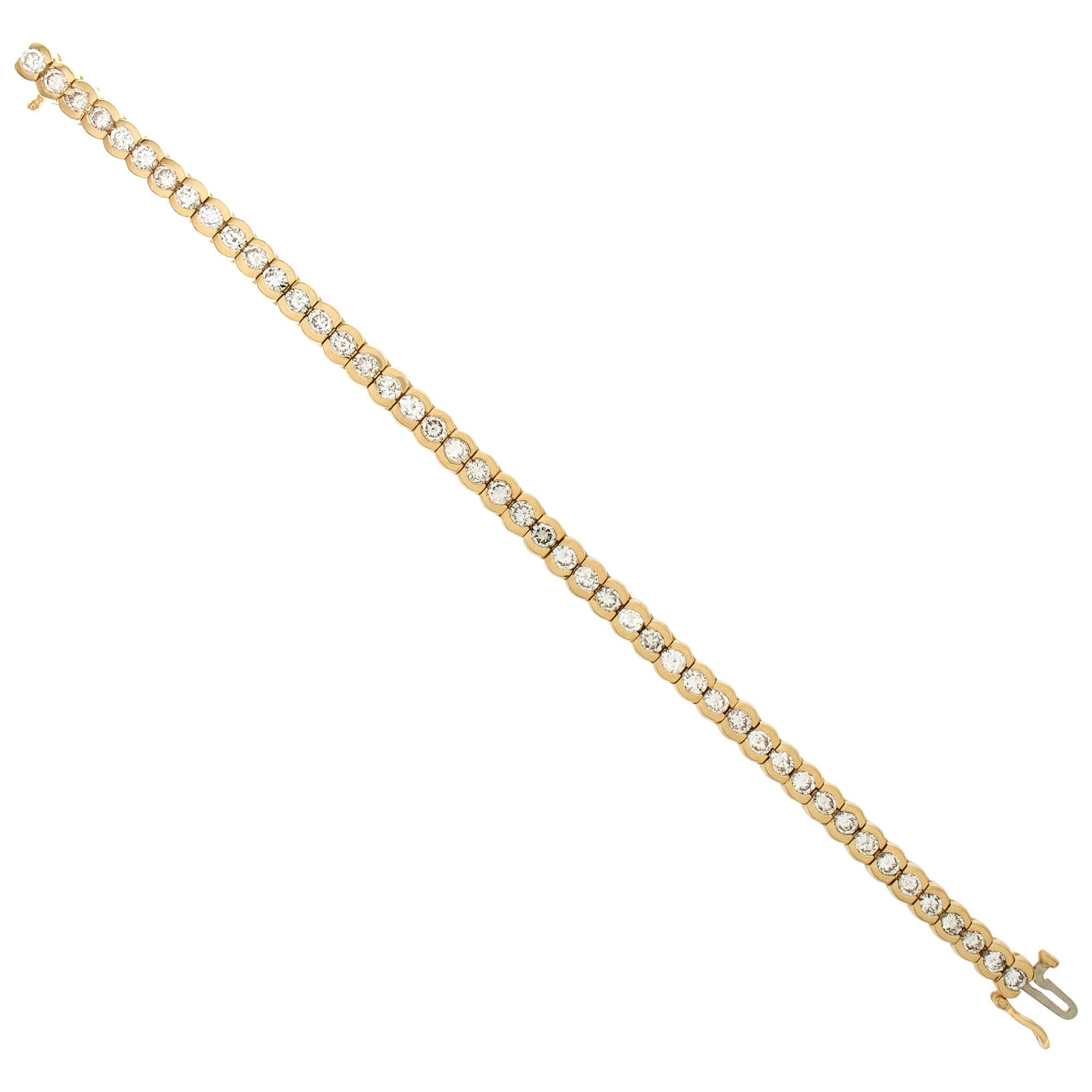 Women's Diamond Line Bracelet in 14k Yellow Gold with over 7 Carats in Round Diamonds For Sale
