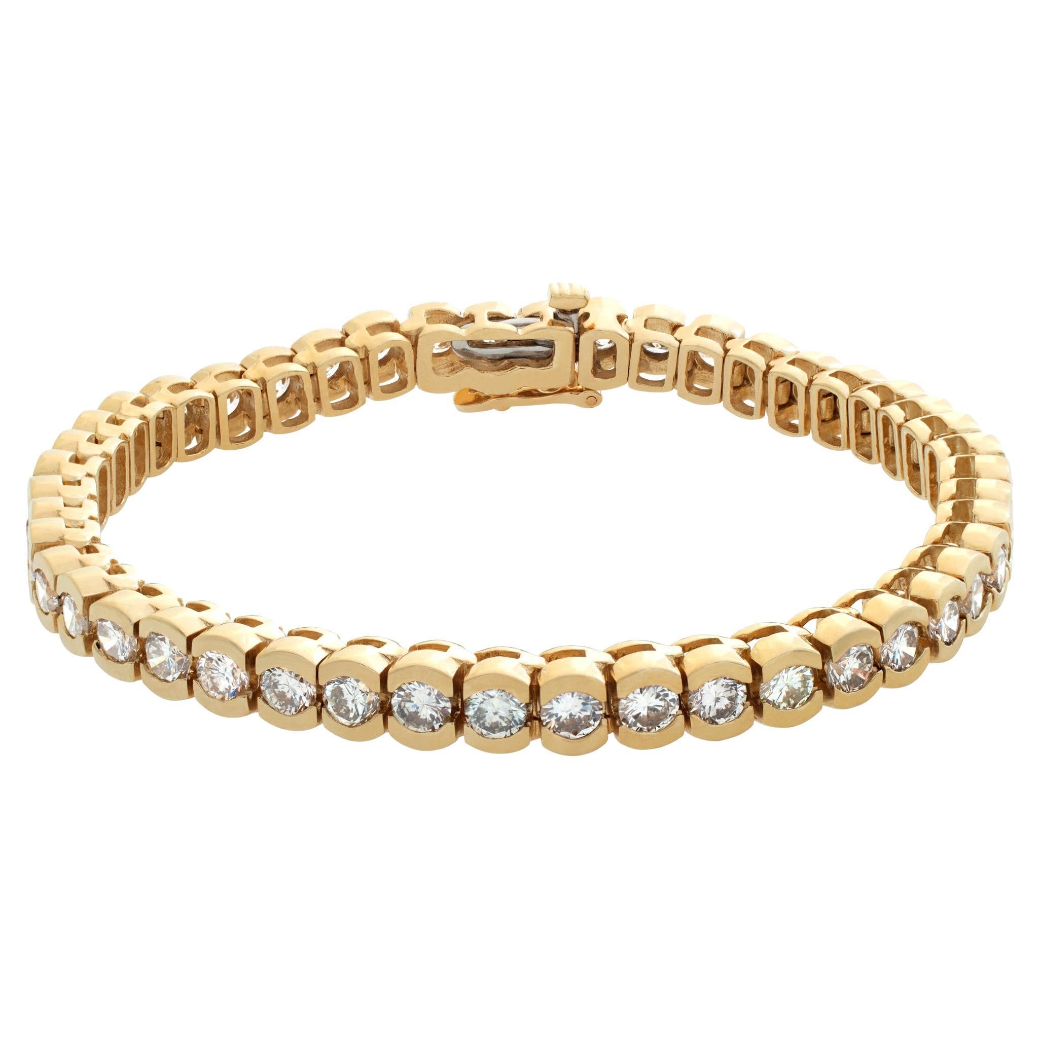 Diamond Line Bracelet in 14k Yellow Gold with over 7 Carats in Round Diamonds For Sale