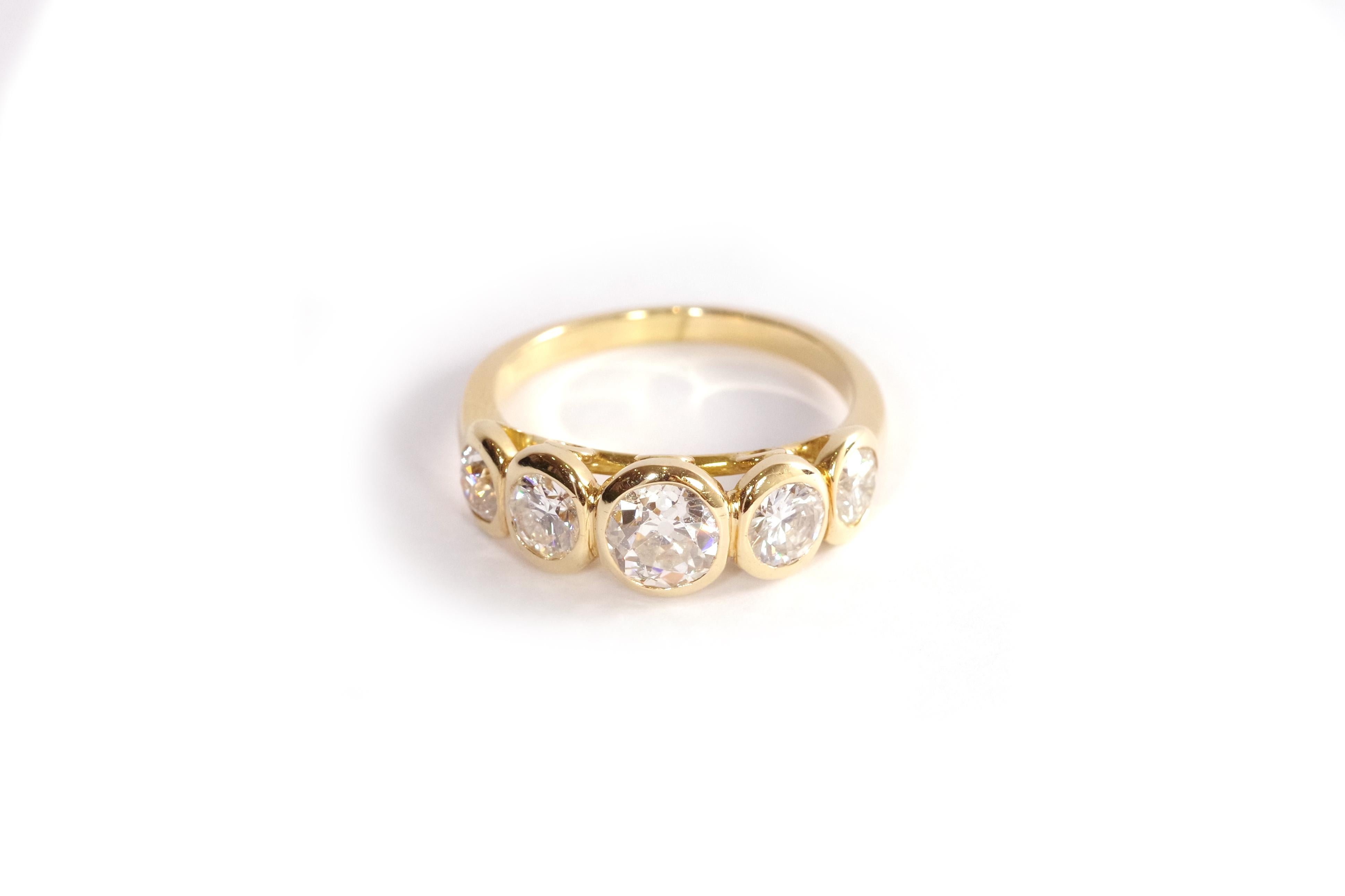 Contemporary Diamond line ring in 18k yellow gold, garter ring For Sale