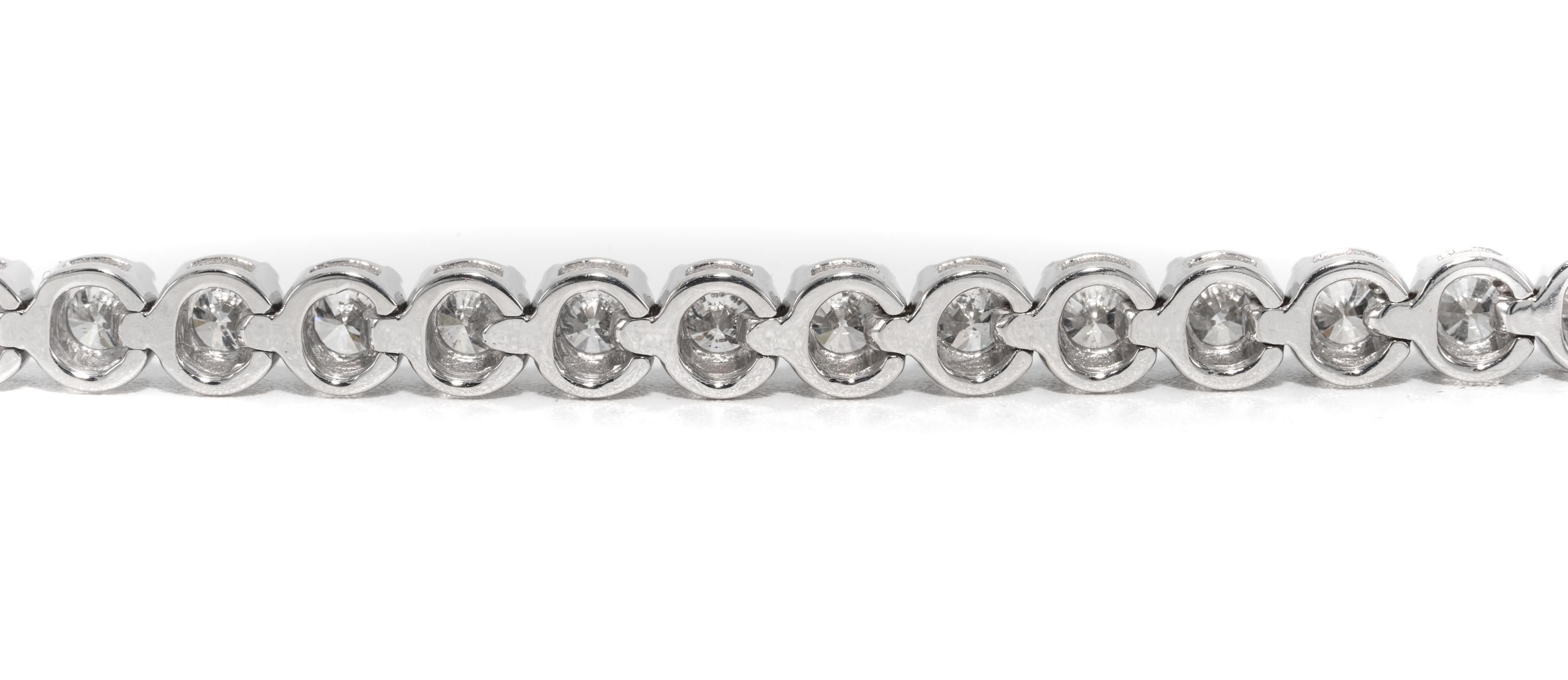 Round Cut Diamond Line Tennis Bracelet, 6.83 Carat Total in 18K, by The Diamond Oak
