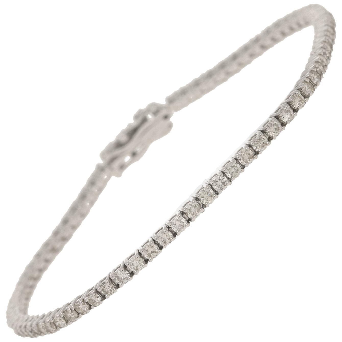 Diamond Line / Tennis Bracelet Set in 18 Karat White Gold For Sale