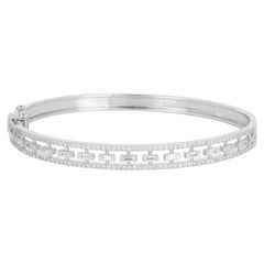 Diamond Link 14K (or 18k upon request) White Gold Pattern Bangle Bracelet