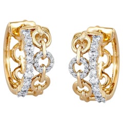 Diamond Link 14K (or 18k upon request) Yellow Gold Huggie Hoop Earrings