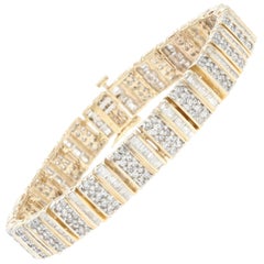 Diamond Link Bracelet, 10 Karat Gold Round Brilliant and Baguette 5.00 Carat