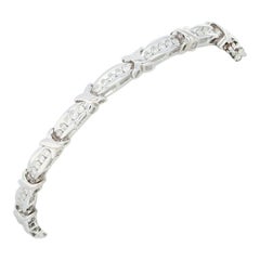 Vintage Diamond Link Bracelet, 10 Karat White Gold Women's Round Cut 2.52 Carat