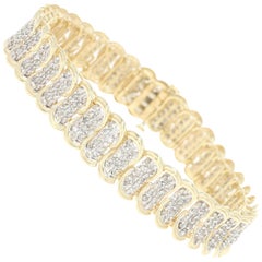 Diamond Link Bracelet, 10 Karat Yellow Gold Round Brilliant 4.00 Carat