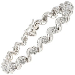Diamond Link Bracelet, 14 Karat White Gold Single Cut and Baguette 2.00 Carat