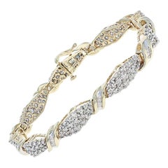 Diamond Link Bracelet, 14 Karat Yellow Gold Clusters Round Cut 4.00 Carat