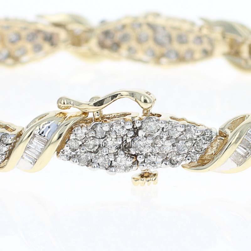 Women's Diamond Link Bracelet, 14 Karat Yellow Gold Clusters Round Cut 4.00 Carat