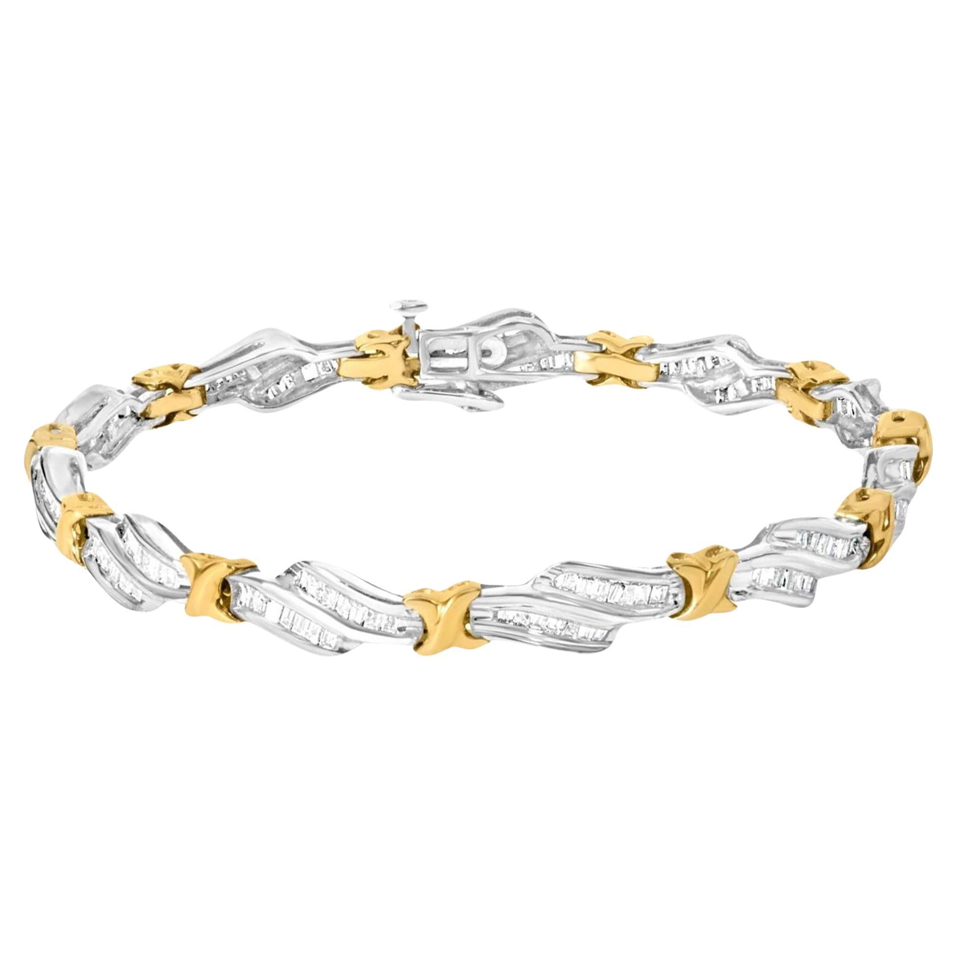 Bracelet à maillons en or 10 carats avec diamants taille baguette 2,05 carats