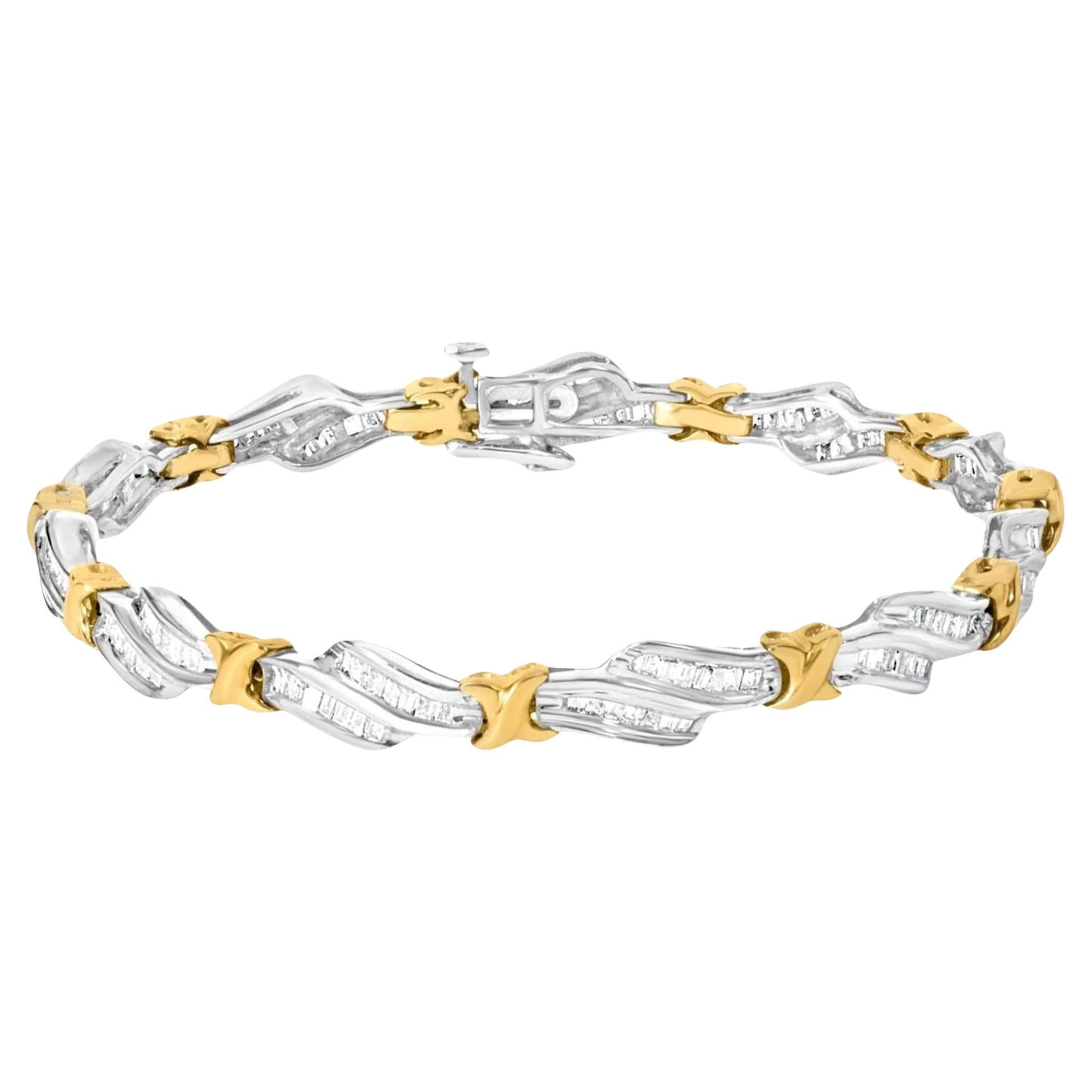 Bracelet à maillons en or 10 carats avec diamants taille baguette 2,05 carats