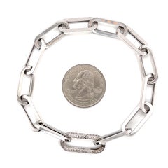 Bracelet italien à maillons ronds en or blanc 14 carats avec fermoir en diamants