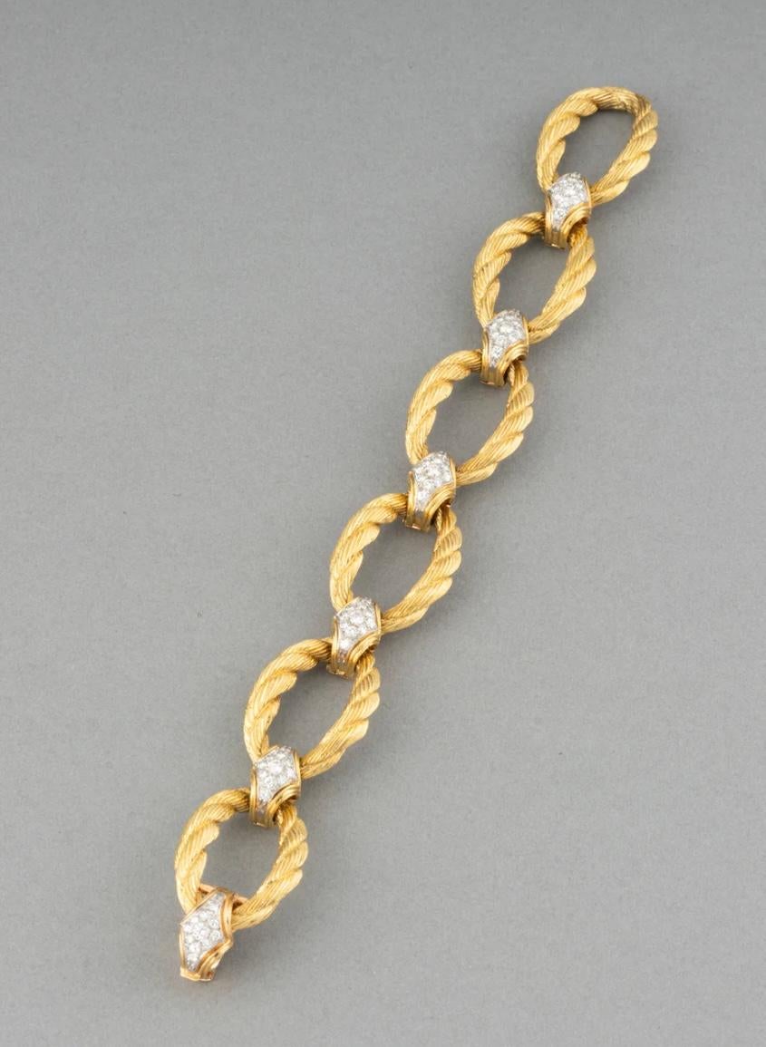 Retro 18k Gold Diamond Link Bracelet For Sale