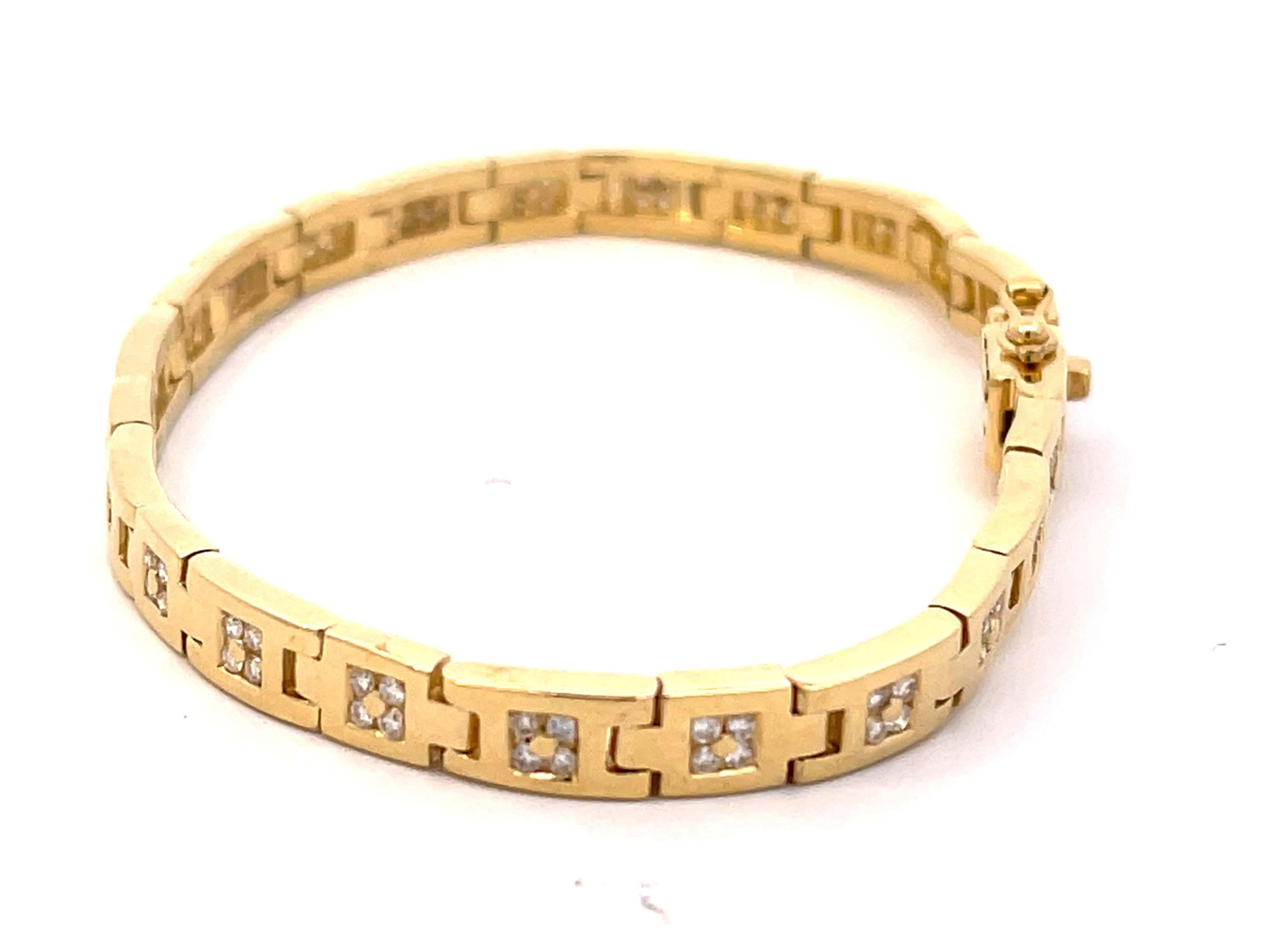 Taille brillant Bracelet à maillons en or jaune 14 carats et diamants en vente