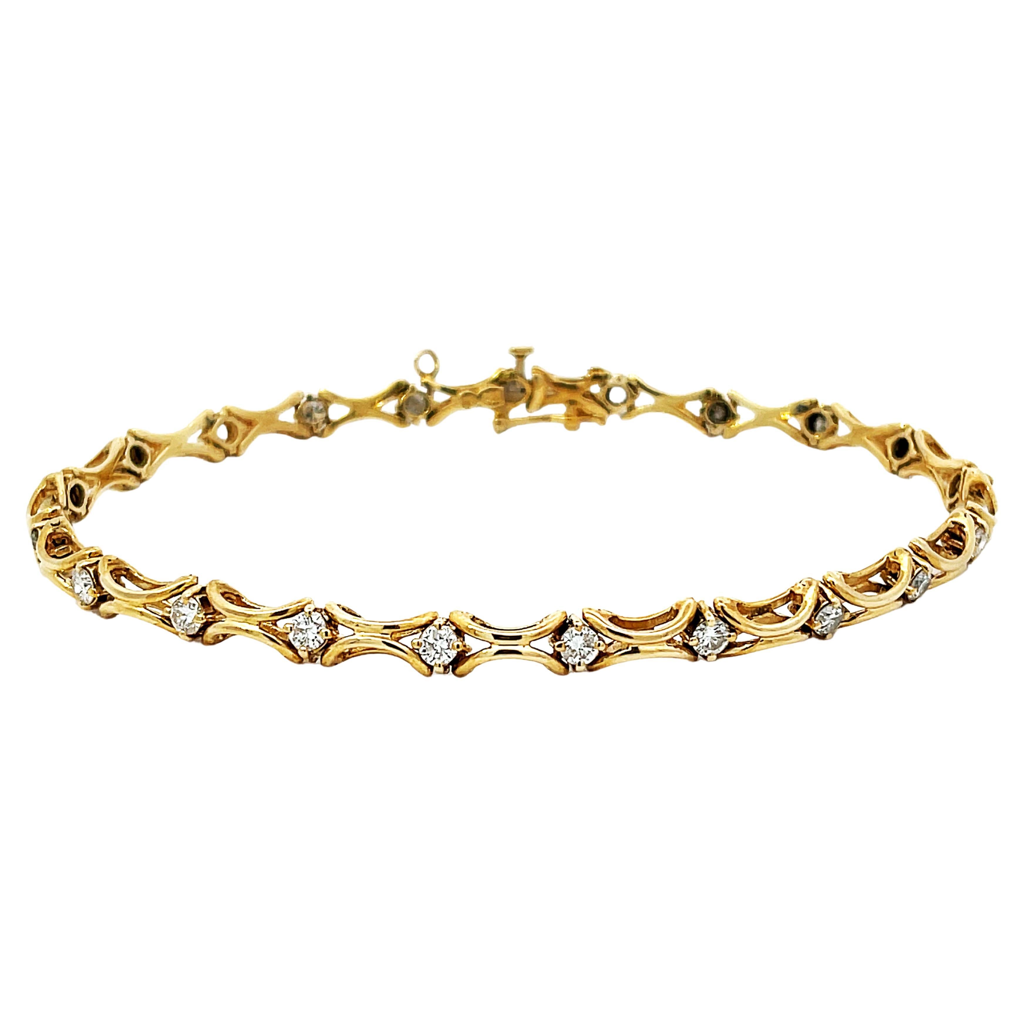 Bracelet à maillons en or jaune 14 carats et diamants