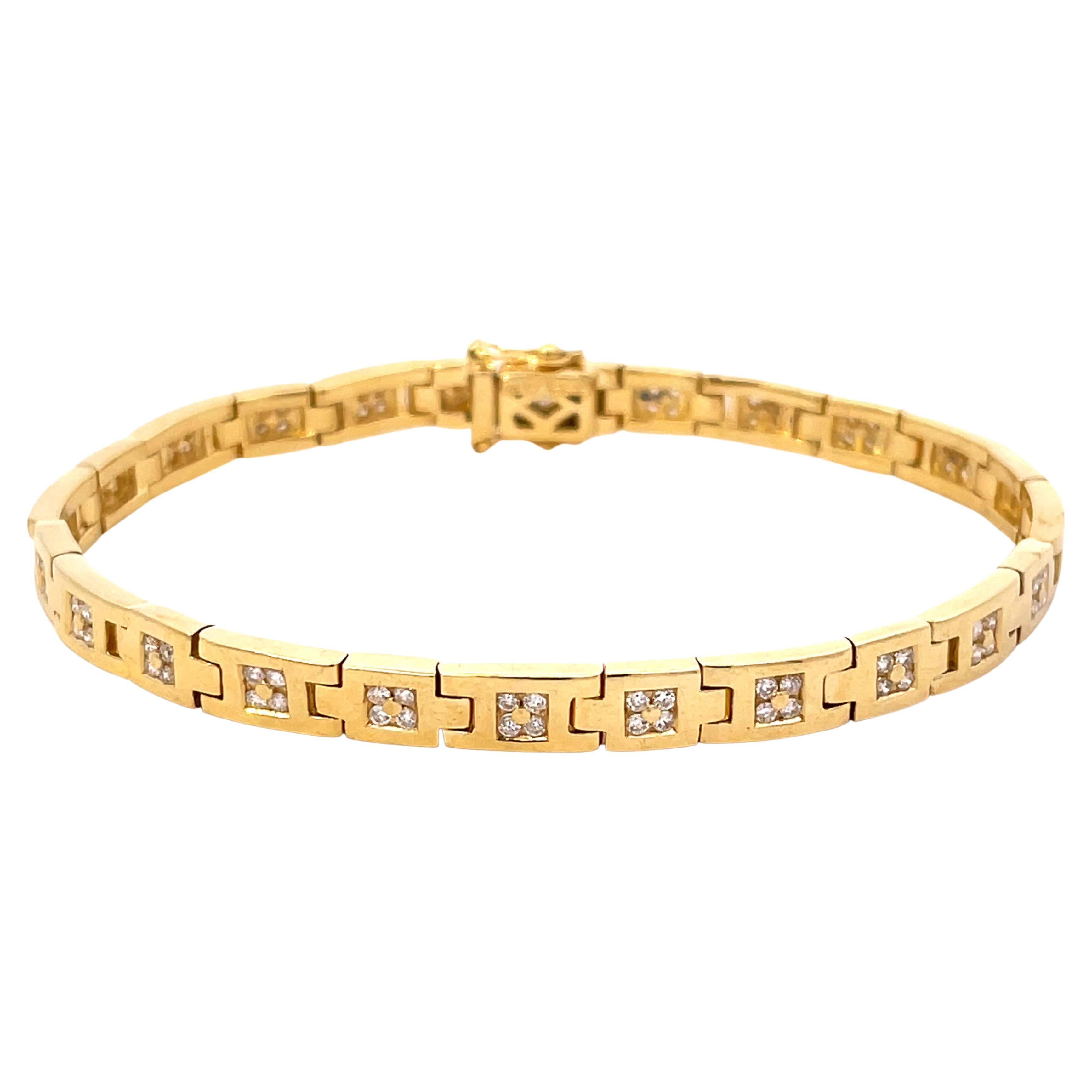 Bracelet à maillons en or jaune 14 carats et diamants en vente
