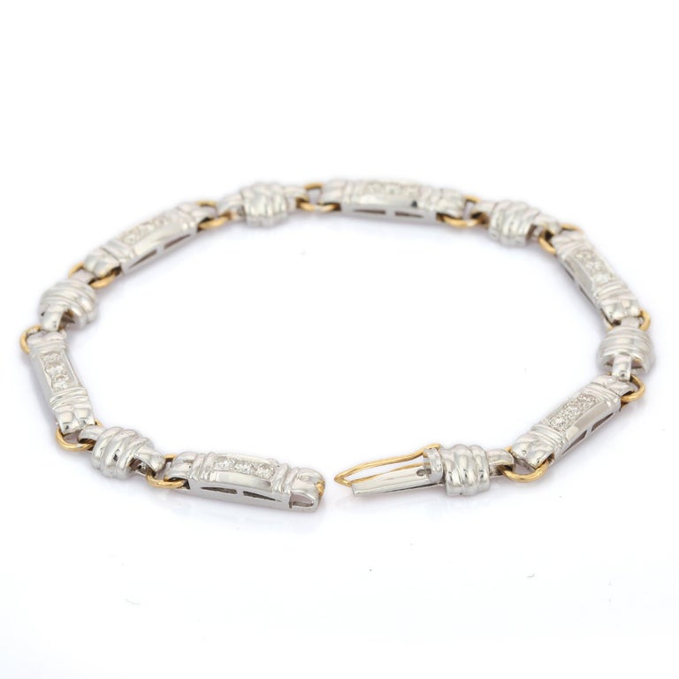 Diamond Link Bracelet in 18K White Gold Men's Jewelry  In New Condition For Sale In Houston, TX