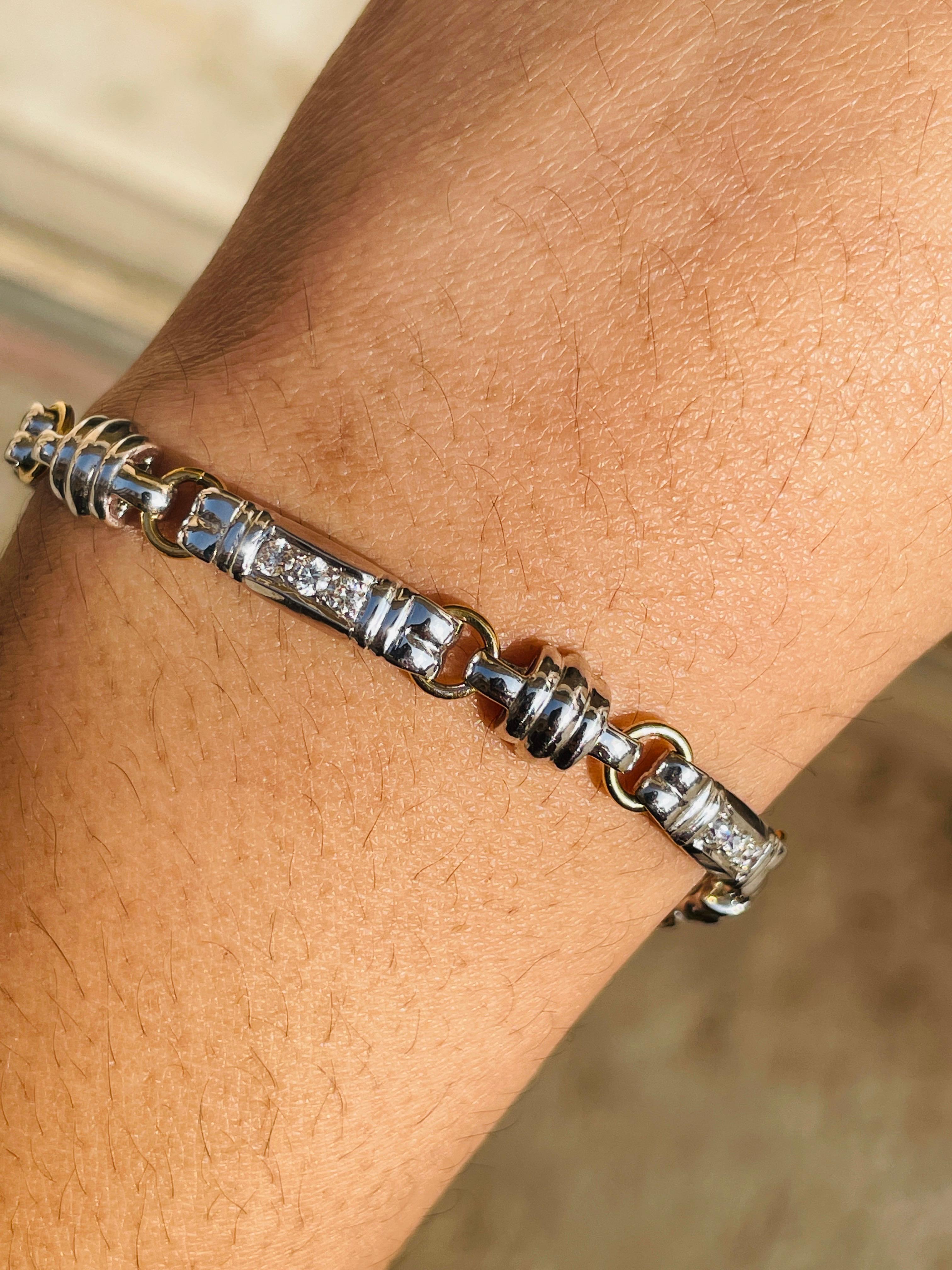Modern Diamond Link Bracelet in 18K White Gold Men's Jewelry For Sale