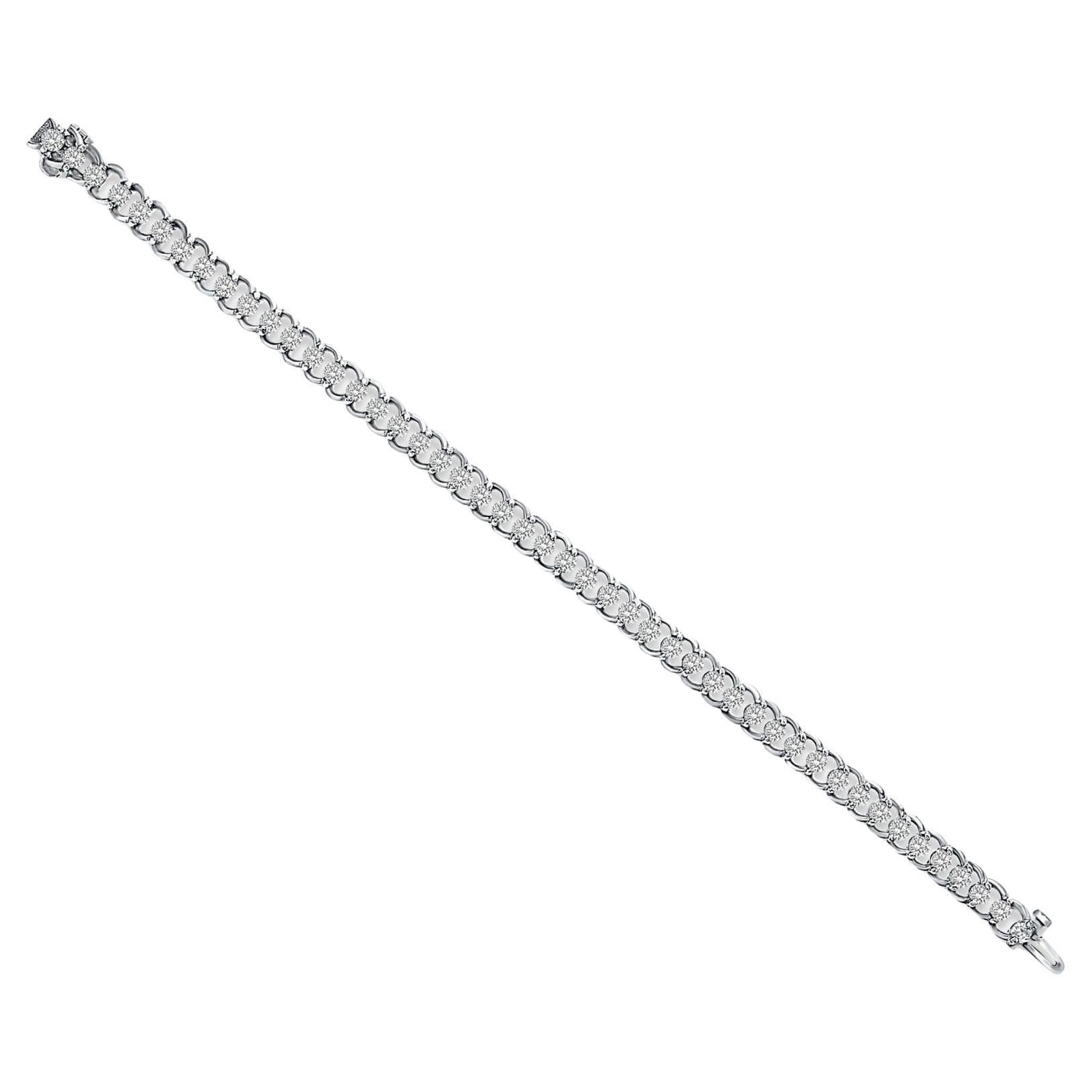 Bracciale a maglie con diamanti con maglie lucide 4,70cttw in oro bianco 14k