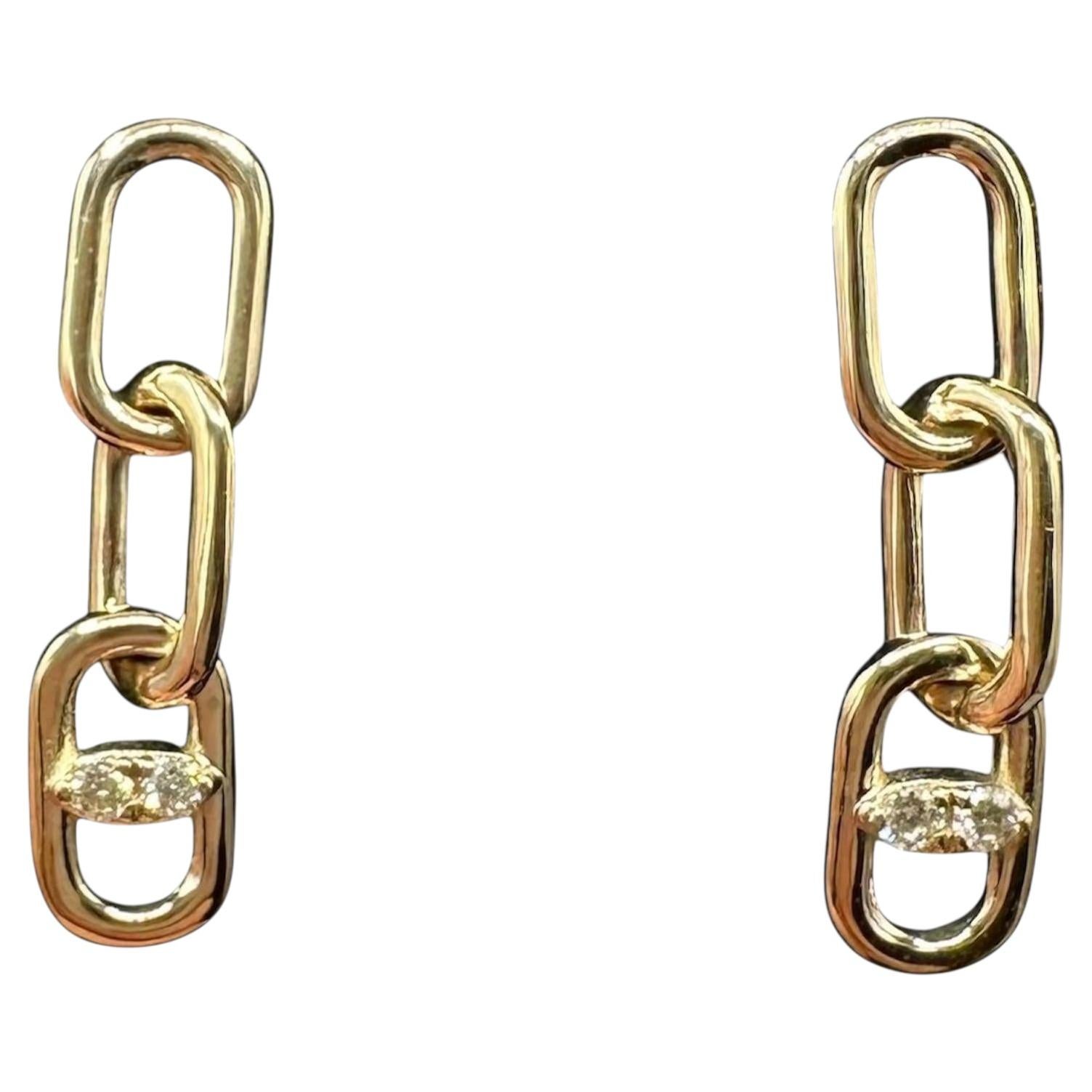 Diamond Link Dangle Earrings 10kt Yellow Gold 0.05ctw GH SI Threaded New For Sale
