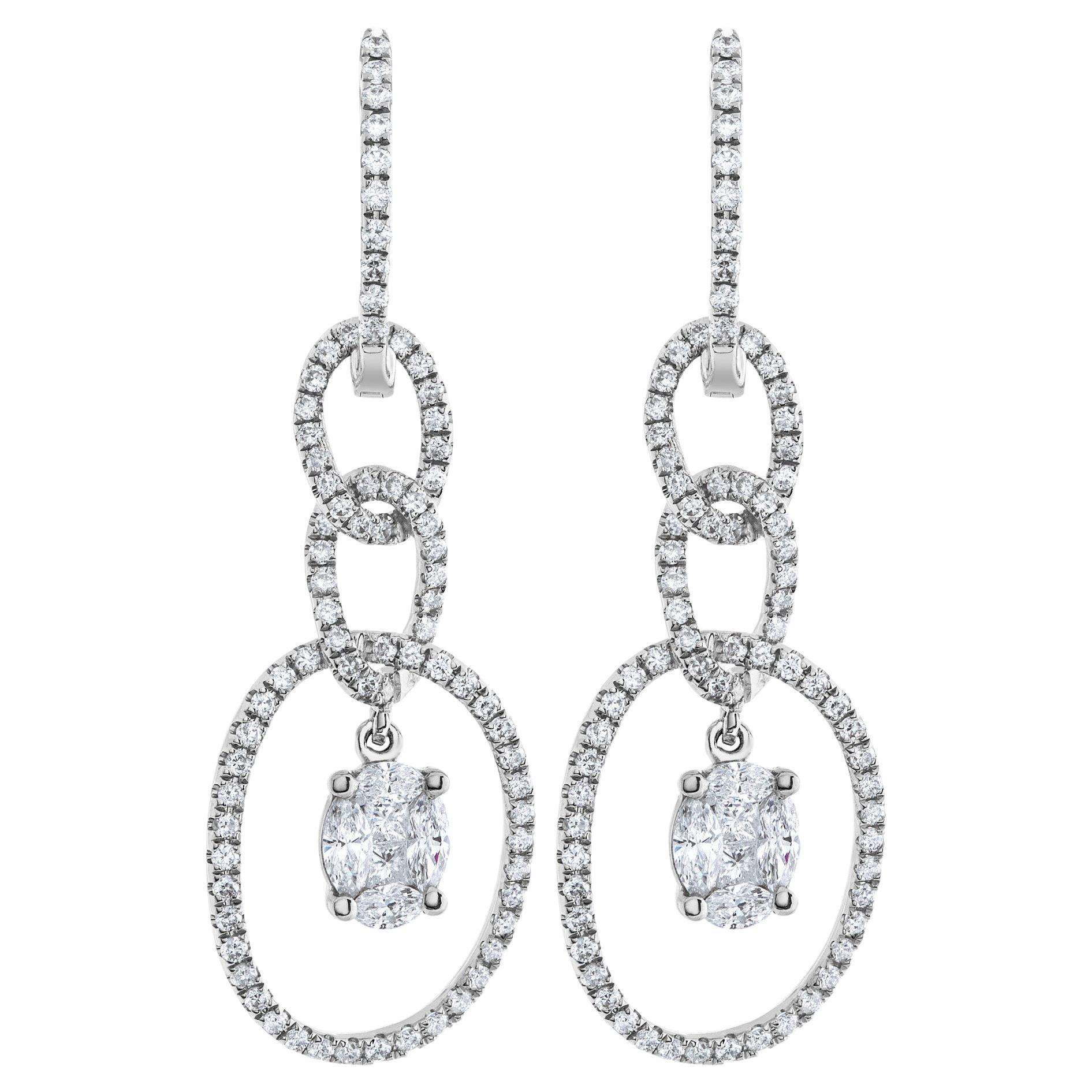 Diamond Link Drop Earring in 18k White Gold For Sale