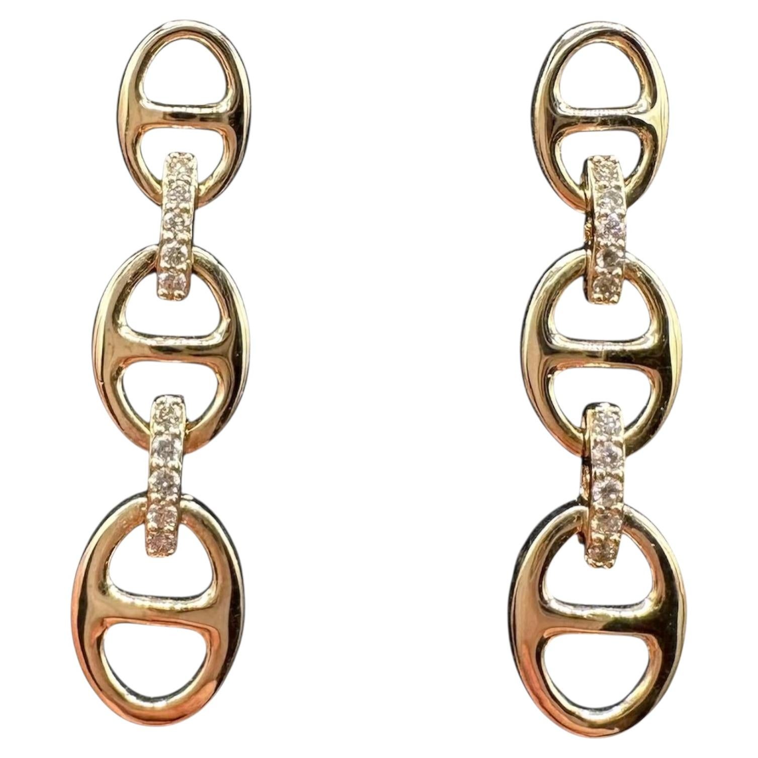Diamond Link Earrings 14K Yellow Gold 0.15ctw 3.32g New