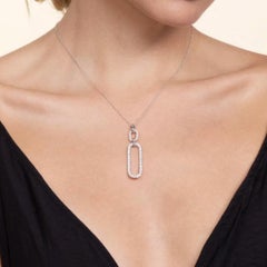 Diamond Link Paperclip 1.19Carats Drop Pendant 14K White Gold Paper Clip NK7595