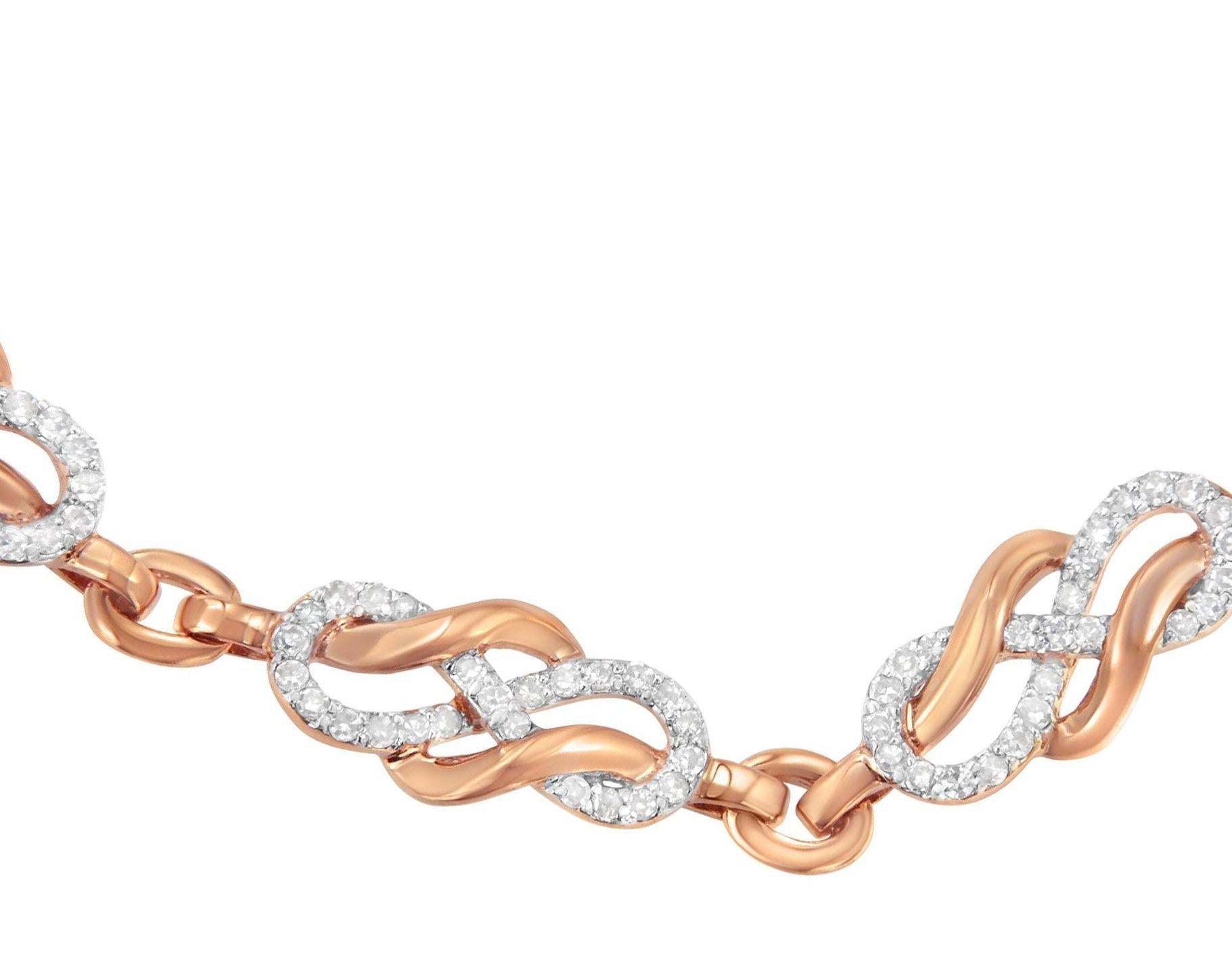 Taille ronde Bracelet corde à maillons diamantés taille ronde et brillante 1,1 carats or rose 10K en vente