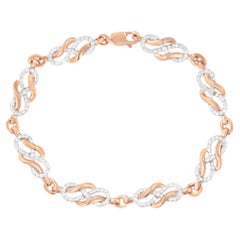 Diamond Link Rope Bracelet Round Brilliant Cut 1.1 Carats 10K Rose Gold