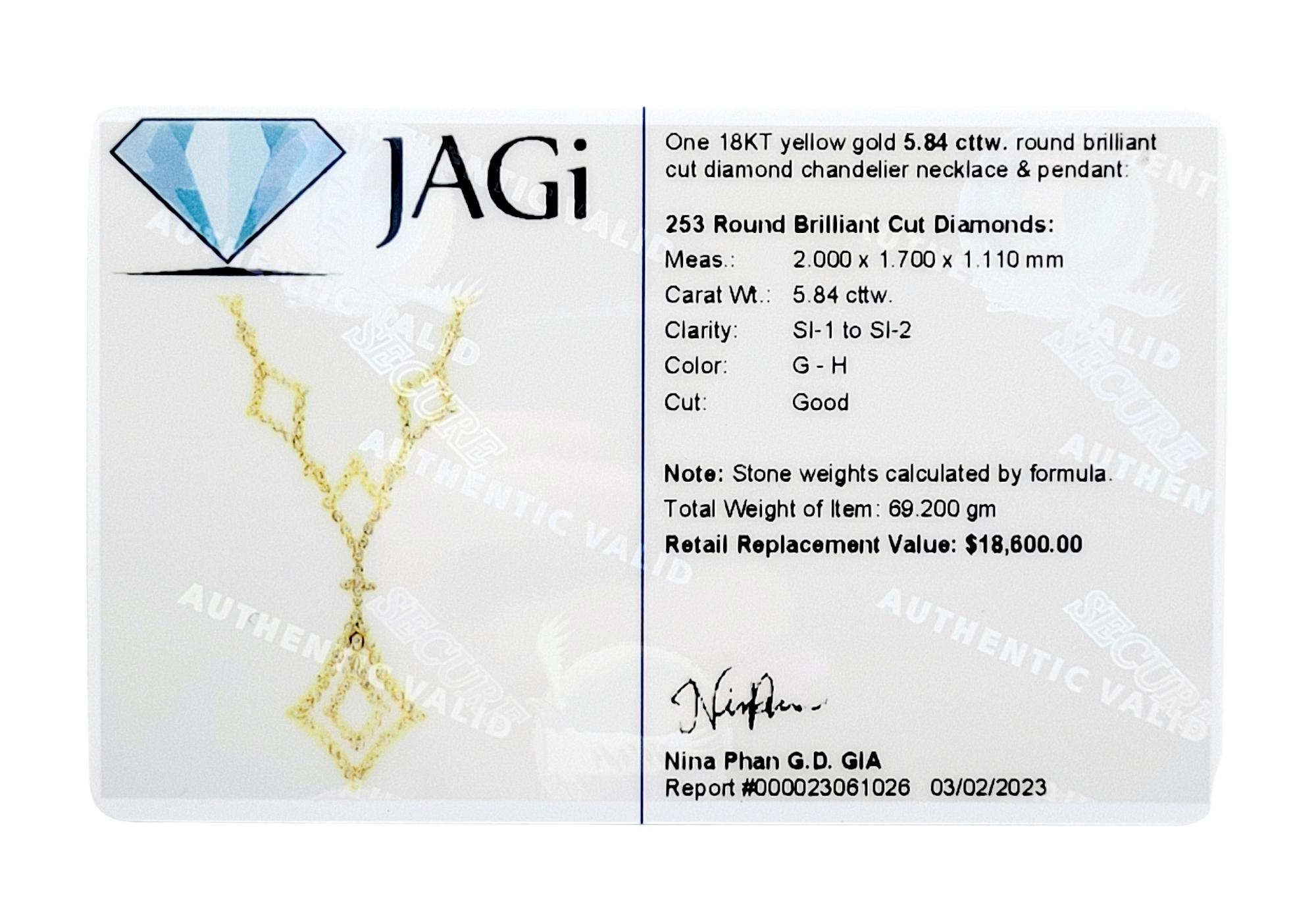 Collana Chandelier di diamanti naturali a forma di A Link in oro giallo 18 carati in vendita 8