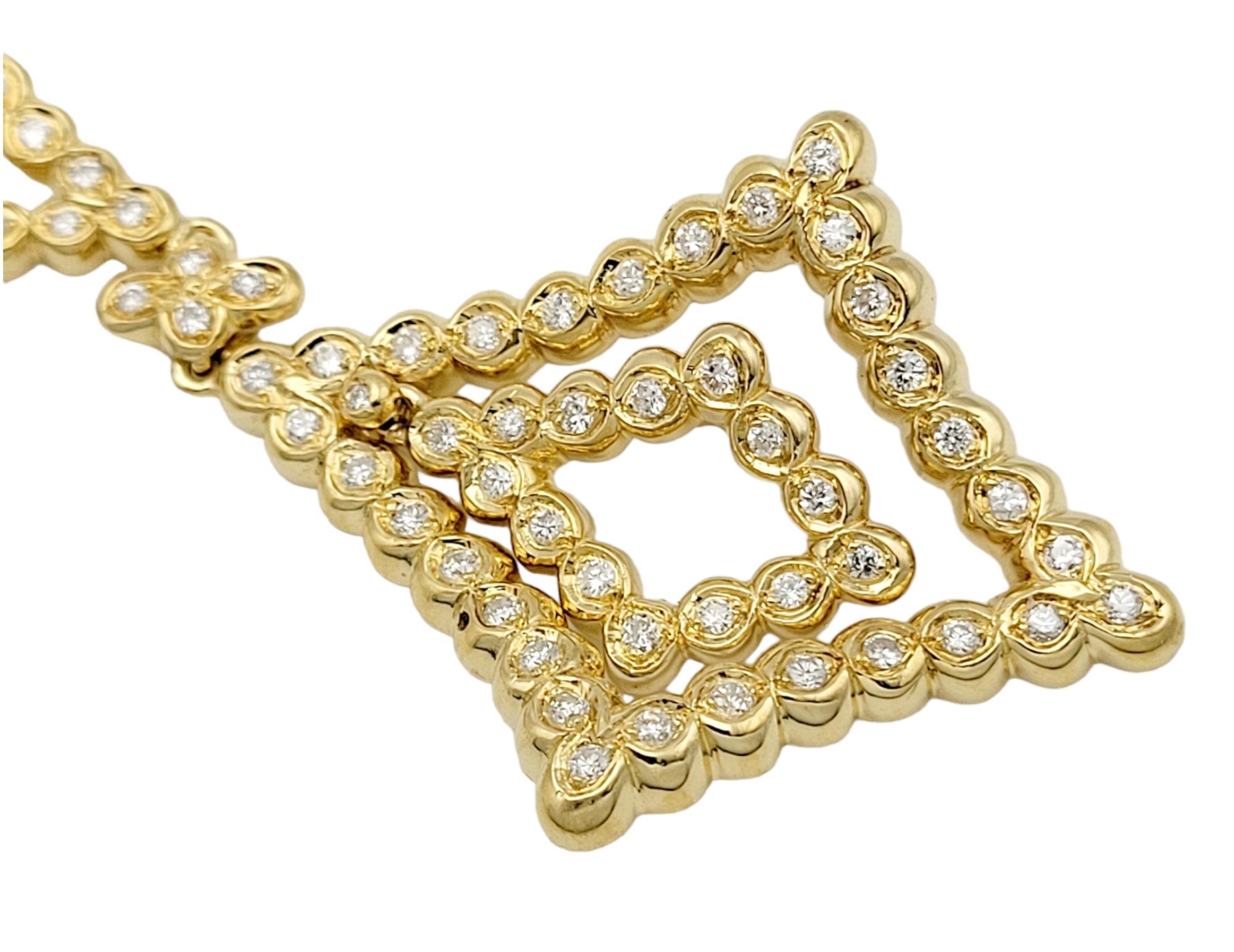 Taglio rotondo Collana Chandelier di diamanti naturali a forma di A Link in oro giallo 18 carati in vendita