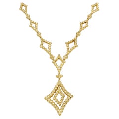 Vintage Diamond Link Shape Natural Diamond Chandelier Necklace in 18 Karat Yellow Gold
