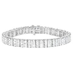 Bracelet fantaisie à maillons en or blanc 14 carats avec diamants taille ronde et baguette de 6 carats