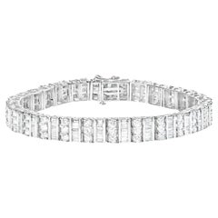 Diamond Link Statement Bracelet Round and Baguette Cut 6 Carats 14K White Gold