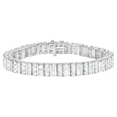 Diamond Link Statement Bracelet Round and Baguette Cut 6 Carats 14K White Gold