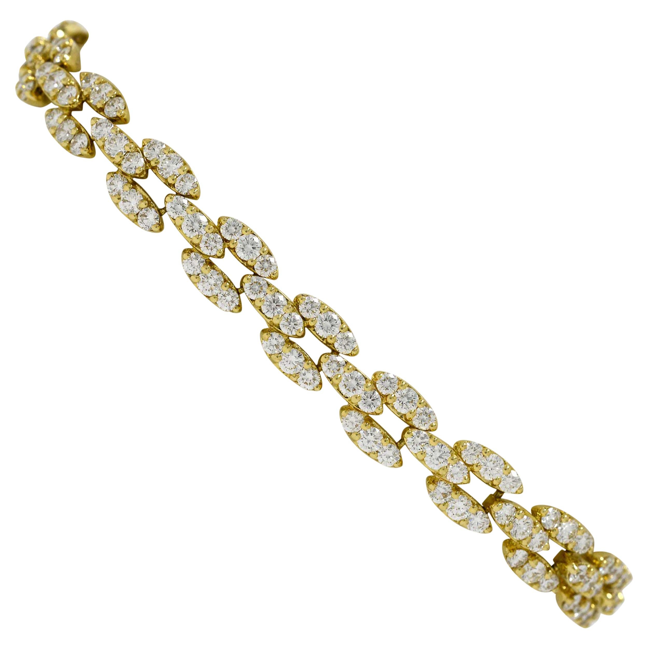 Diamond Link Tennis Bracelet 7 Carat 18 Karat Yellow Gold Modernist 1970s Estate