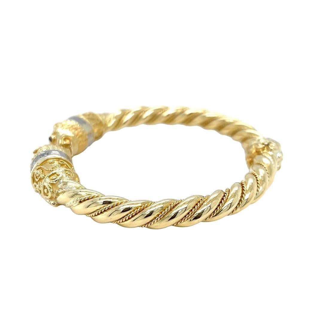 Diamant Löwenkopf Gold Manschettenarmband (Rundschliff) im Angebot
