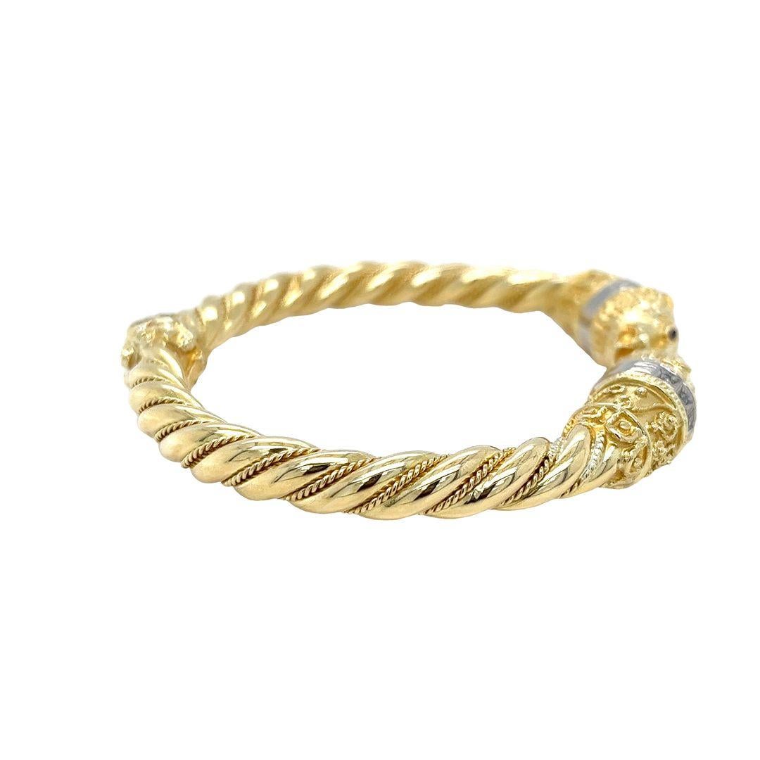 Diamant Löwenkopf Gold Manschettenarmband für Damen oder Herren im Angebot